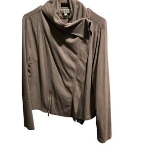 Umgee Taupe Blazer with Draped Collar Asymmetrical Ladies Medium